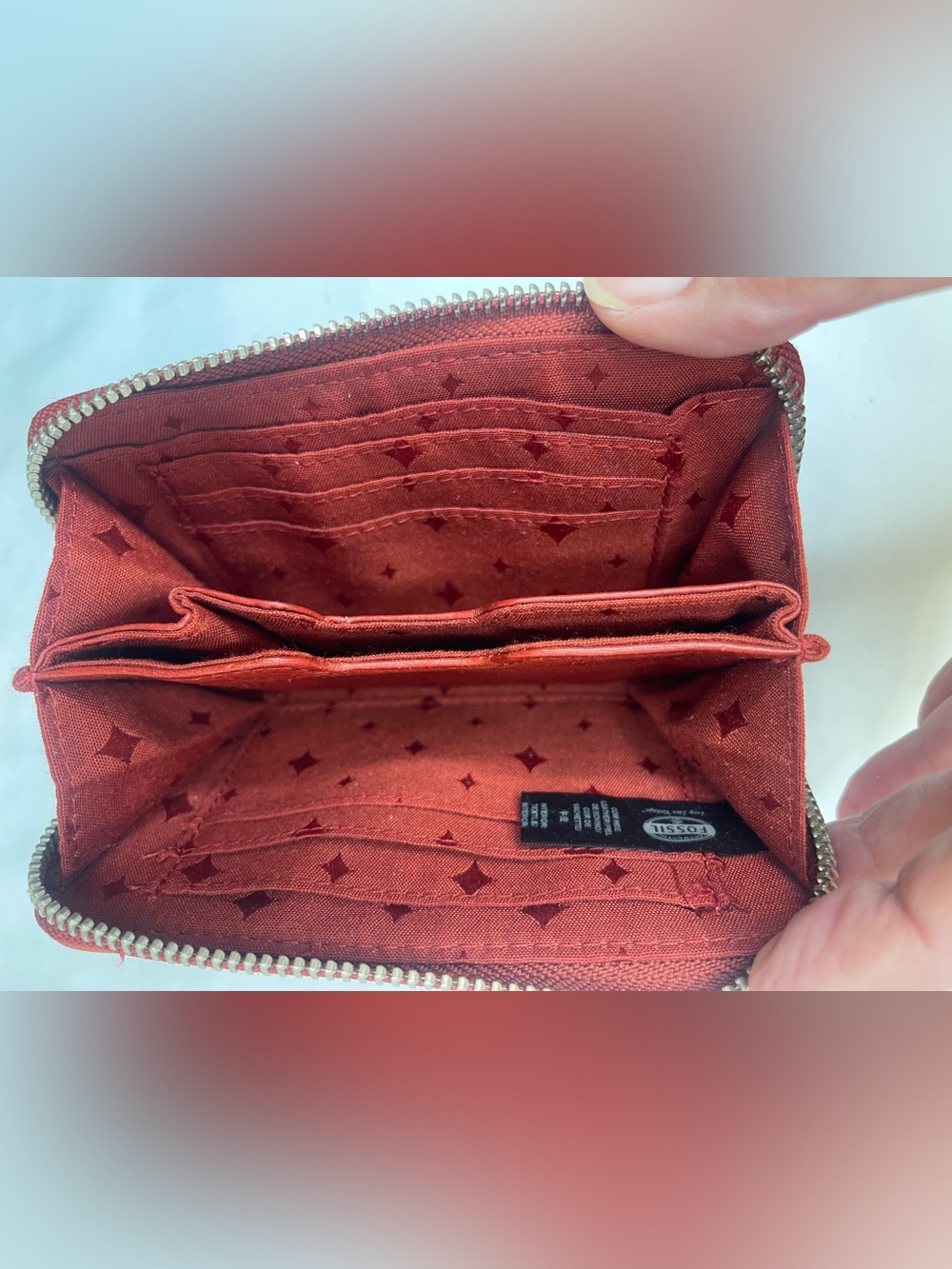 Fossil Red Leather Zip Wallet with Swan Accent - Picture 8 of 16